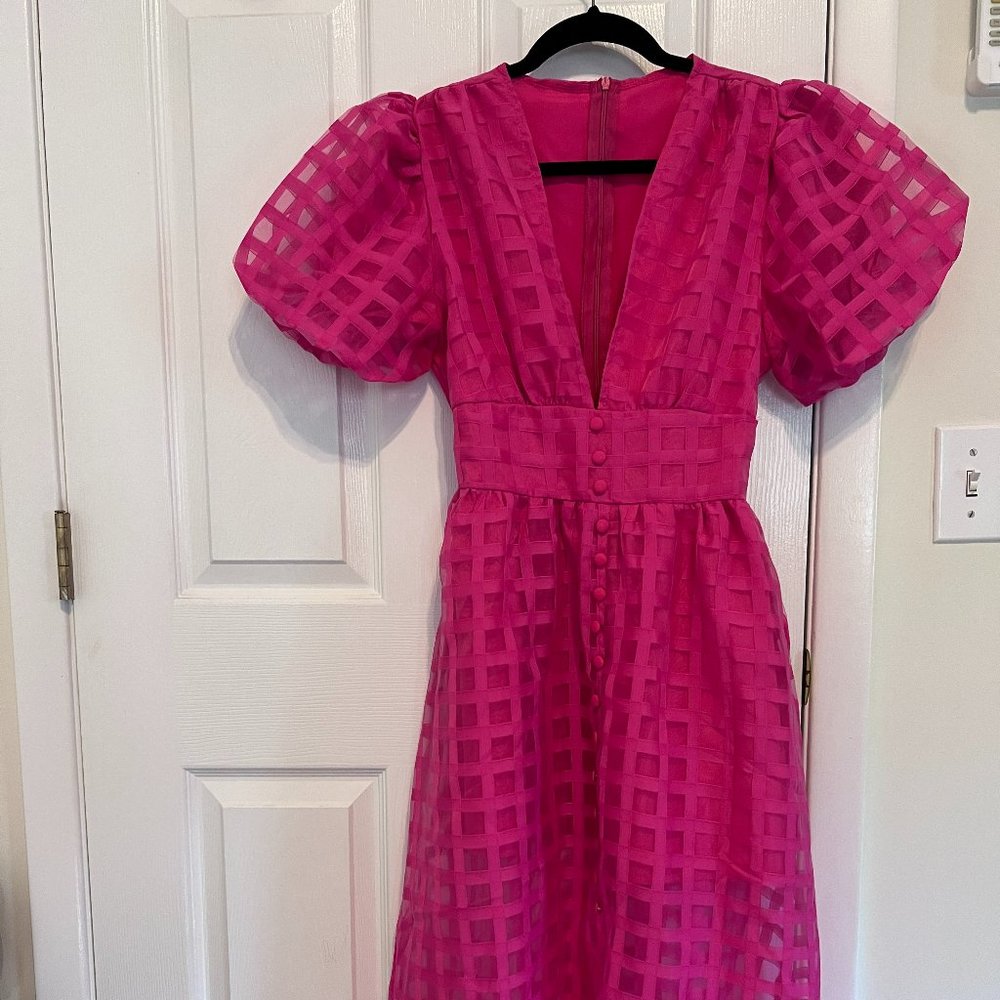 HOT PINK WINDOWPANE SHEER DRESS